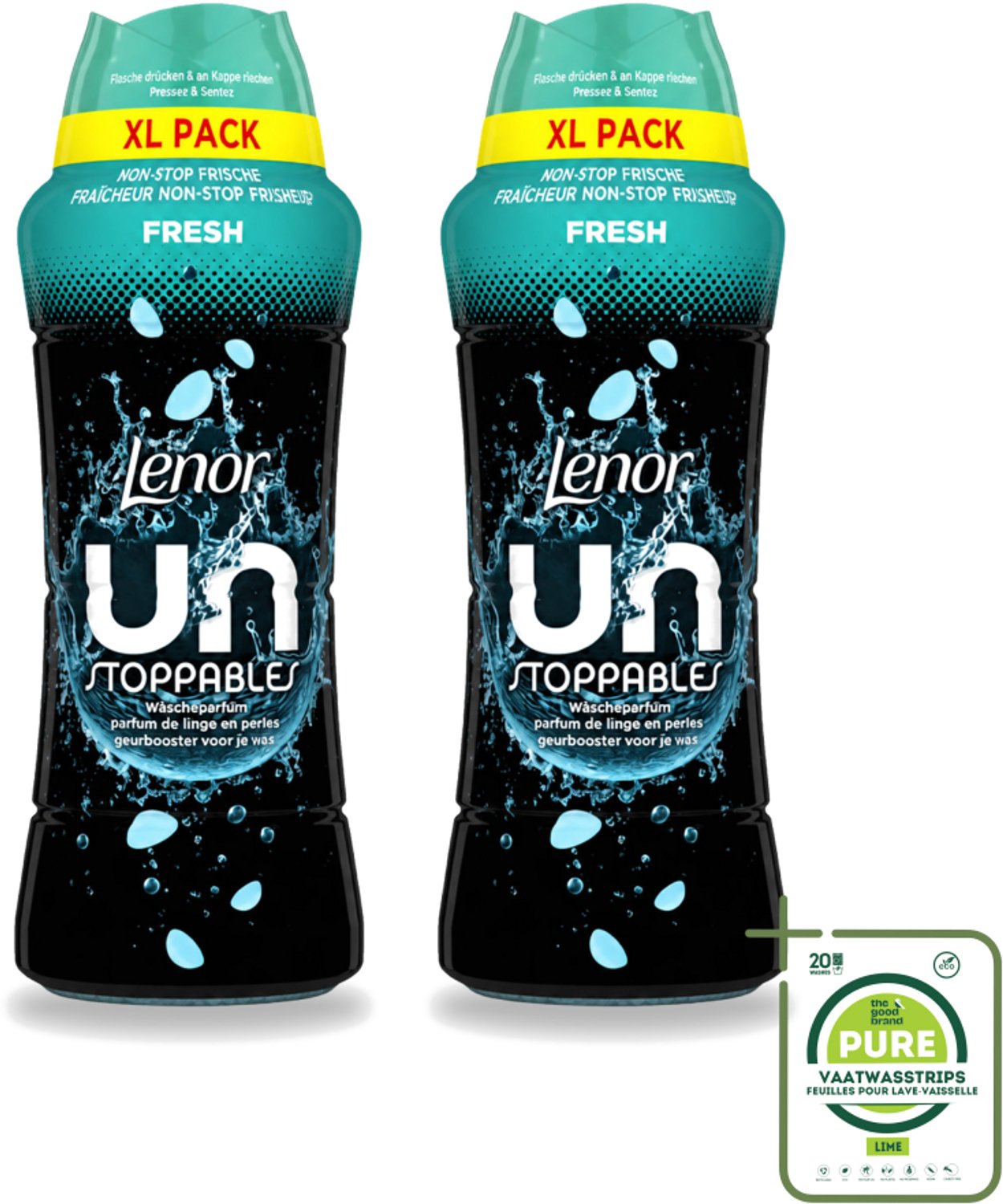 2 x Lenor Unstoppables - Geurbooster - Fris - Non-Stop Frisheid - Grootverpakking - Grootverpakking - Vaatwasstrips - Geurbooster - Frisheid - Wasgeur - Citrusgeur - Fruitgeur