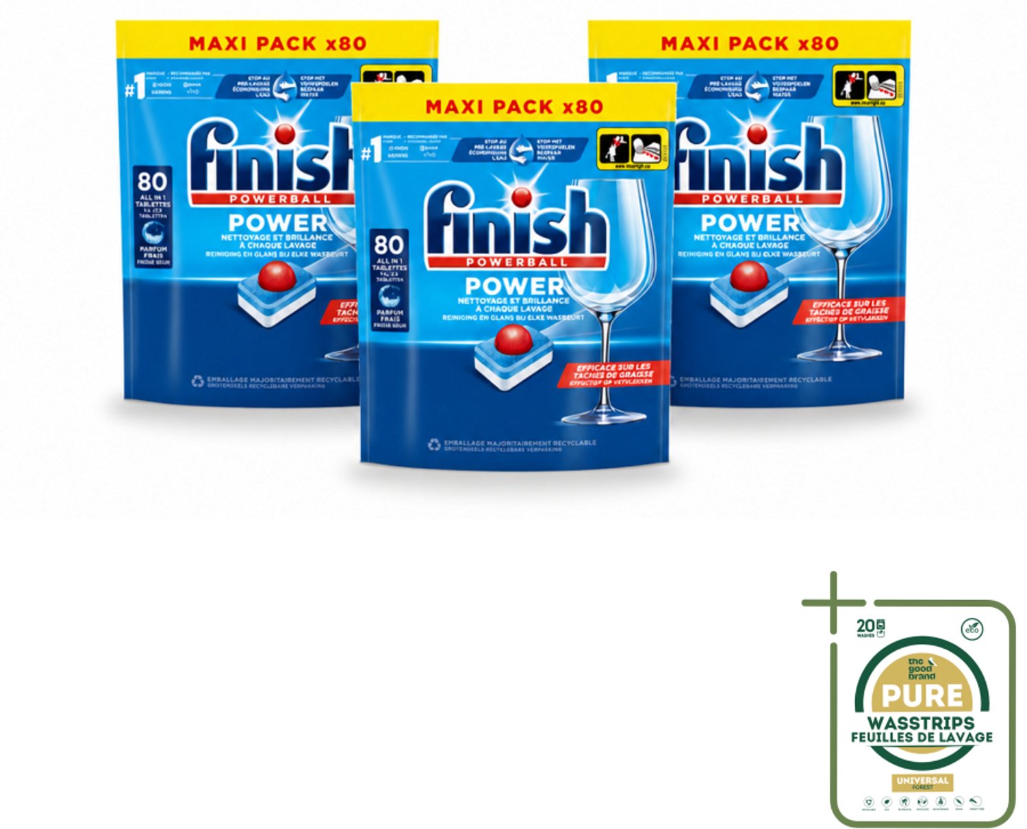 3 x Finish - Vaatwasmiddel - Power All in One Regular - Effectieve Alles-in-1 Reiniging - 80 capsules - Vaatwasmiddel - Vaatwassen - Vaatwas - Vaatwas Tablet - Vaatwas Oplossing