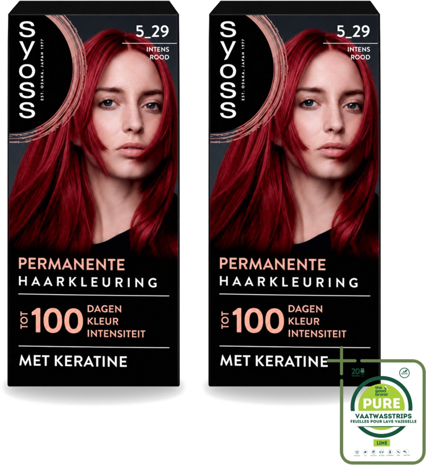 2 x SYOSS - Coloration 5-29 Intens Rood - Haarverf - Grijsdekking - Vermindert Haarbreuk - Grootverpakking - Vaatwasstrips - Permanente Haarkleuring - Haarkleur - Grijsdekking - Keratine - Haarmasker