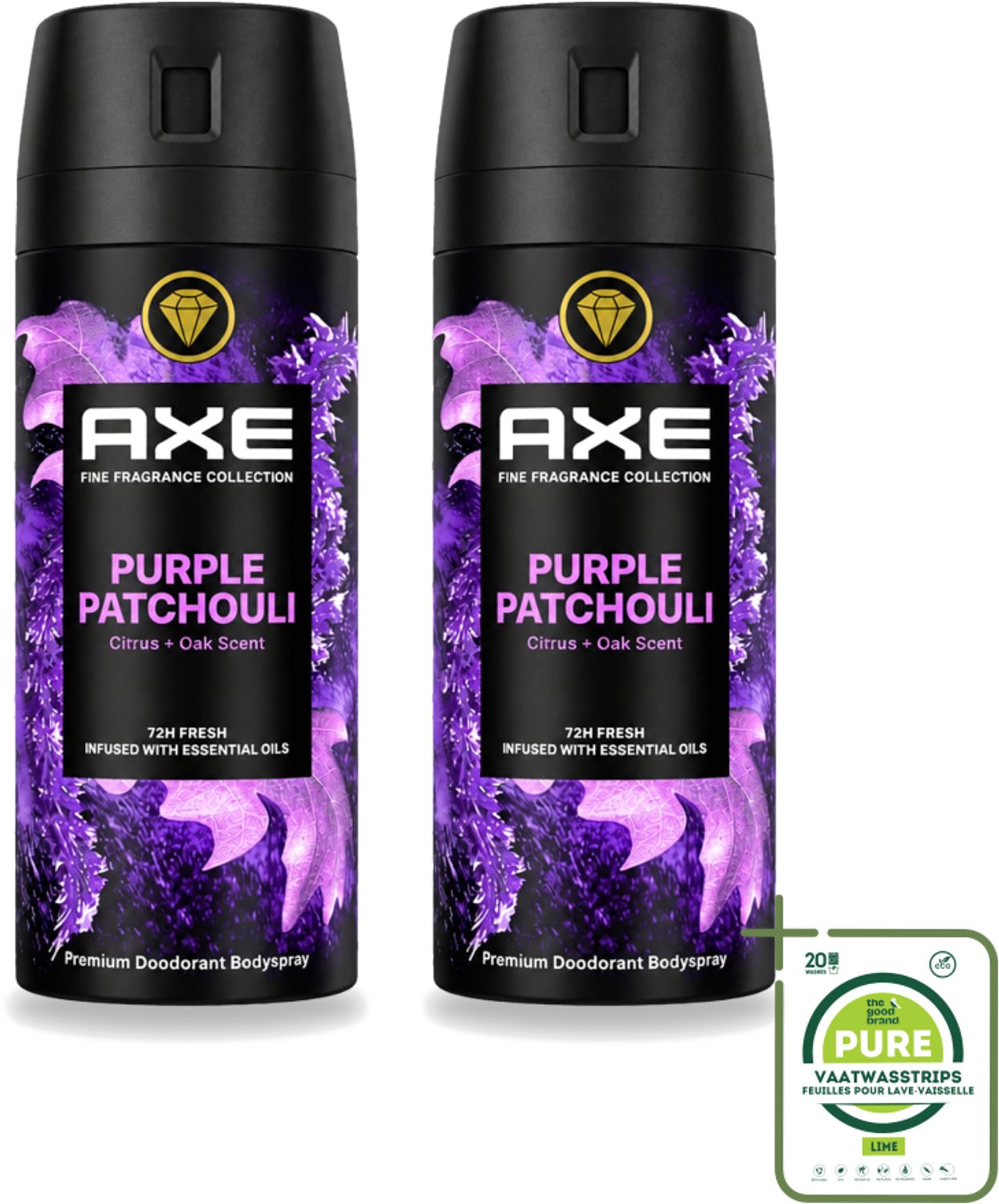 2 x AXE - Deodorant Spray - Purple Patchouli - Verfrissend - Kruidige Geur - 150 ml - Grootverpakking - Deodorant Spray - Frisheid - Geur - Patchouli - Citrus