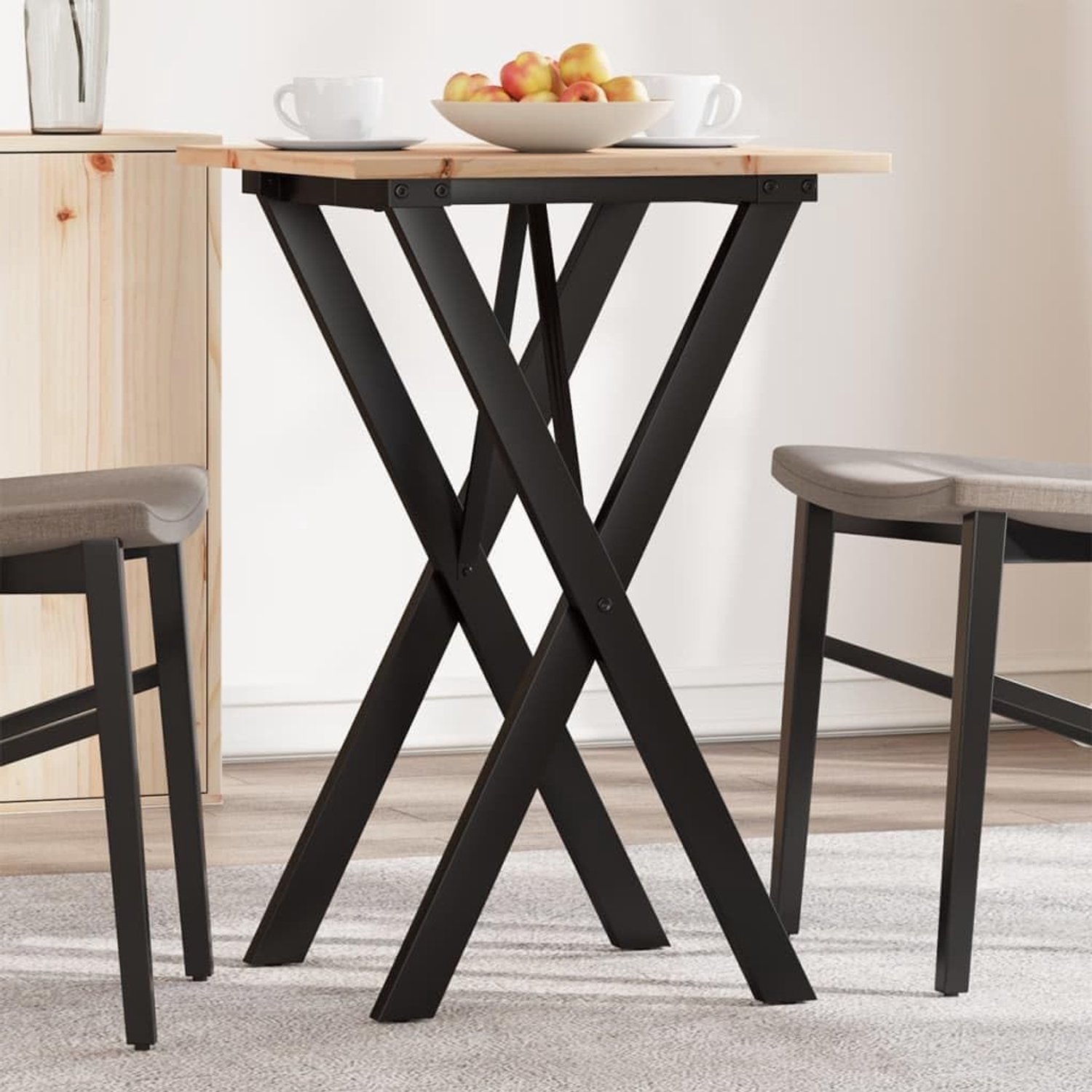 Eettafel, keukentafel, eetkamertafel, loungetafel, restauranttafel, geschikt voor hotels, keuken, eetkamer, restaurant, X-frame, 50 x 50 x 75 cm, massief grenen en gietijzer