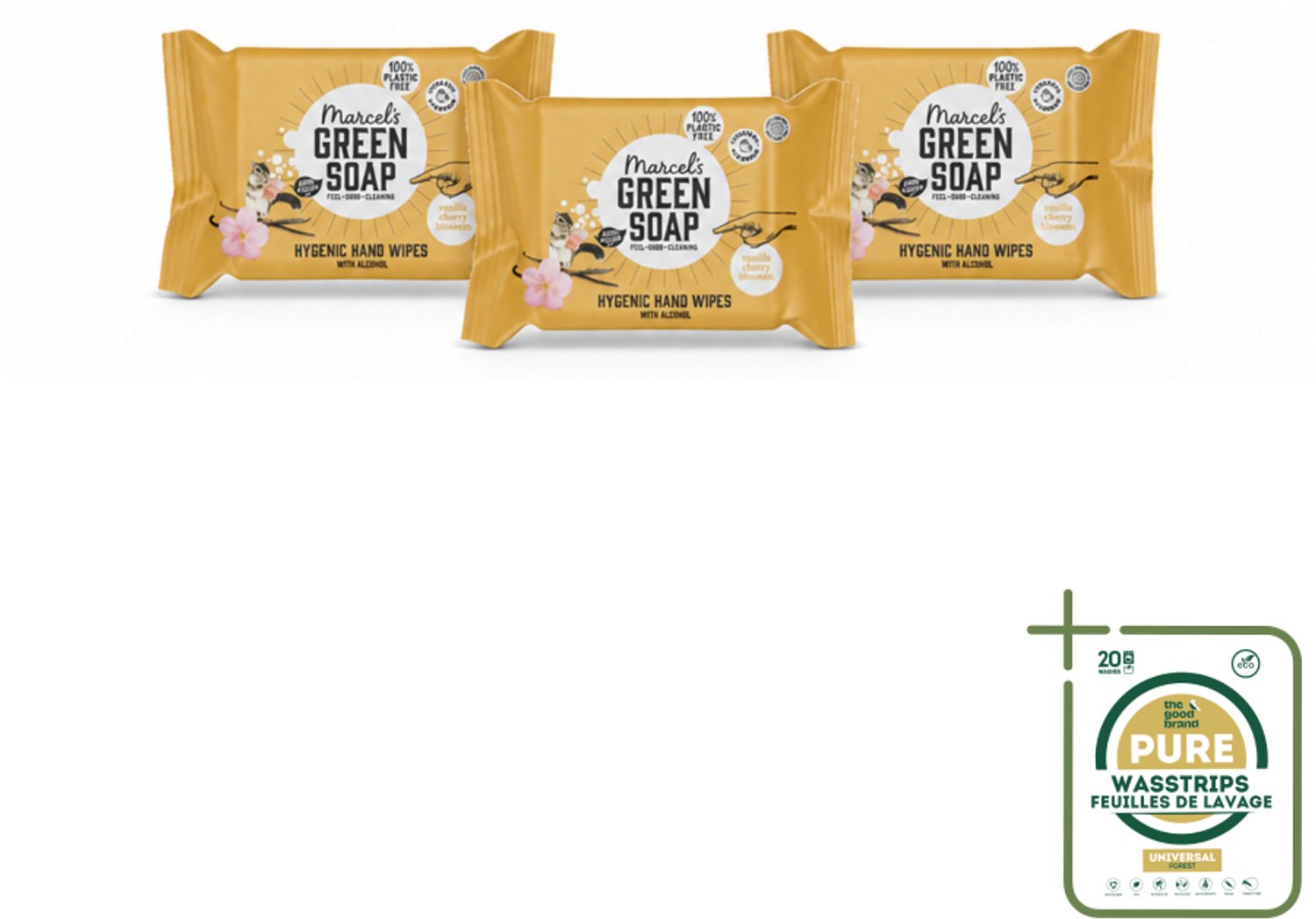 3 x Marcel's Green Soap - Hand doekjes - Vanille & Cherry Blossom - Mild & handig - 15 Doekjes - Wasstrips - Handdoekjes - Handdoek - Handdoekje - Handdoekje Vanille En Kersenbloesem - Handdoekje Voor Handen