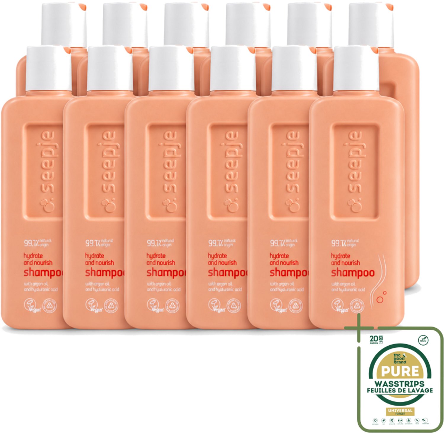 12 x Seepje - Hydrate & Nourish Shampoo - Intense Hydratatie voor Gezond Haar - 300 ml - Wasstrips - Hydratatie Haar - Voedend Shampoo - Droog Haar - Gezond Haar - Natuurlijke Shampoo