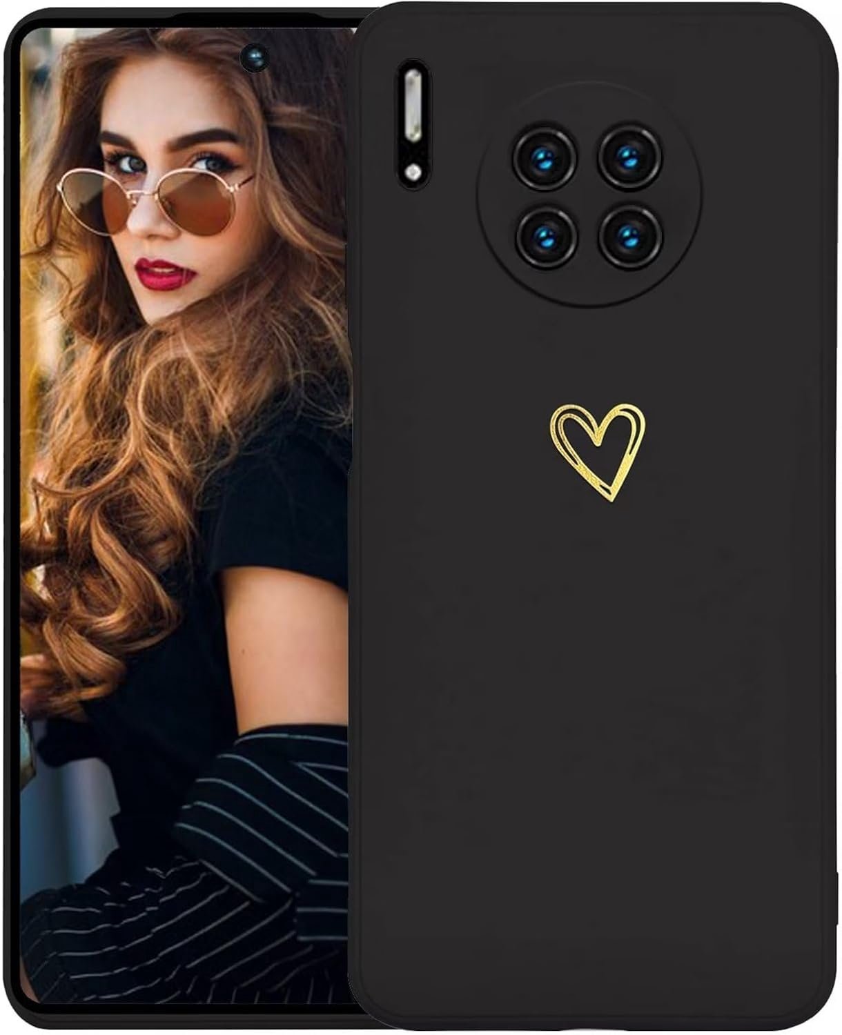 Hoesje voor Huawei Mate 30 Pro Case,Minimalistisch Ontwerp Glad Silicone Hoes met Hartpatroon,Ultradun Zacht TPU Dames Meisje Shockproof Phone Case,Zwart