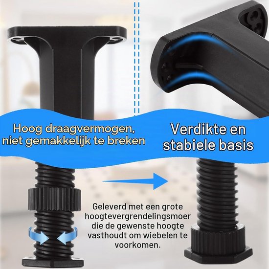 Set van 6 Verstelbare Plastic Bedpoten 20-38 cm voor Bedframe en Meubels, Ondersteuningspoten voor TV-kast en Meubelverhogers — afbeelding 2