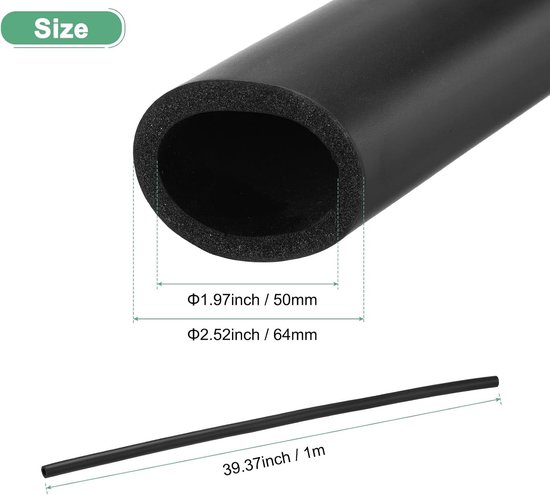 50mm Isolatie Schuim Buis, ID 64mm OD 1m Lengte, Zacht Flexibel Schuim voor Handleiding Ondersteuning, Gitaarstandaard en Dakdragers - Zwart — afbeelding 2