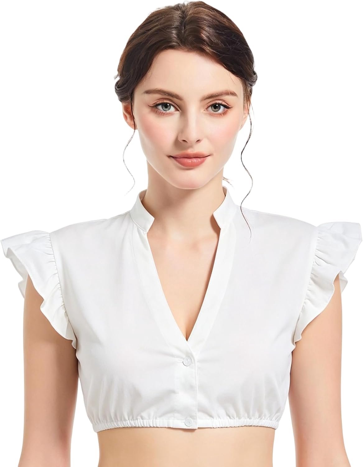 Dirndlblouse voor dames, wit, met vleugelmouwen, klederdrachtblouse, blouse, klederdrachtlijfje, dirndlblouse, korte mouwen, Beiers bierfeest