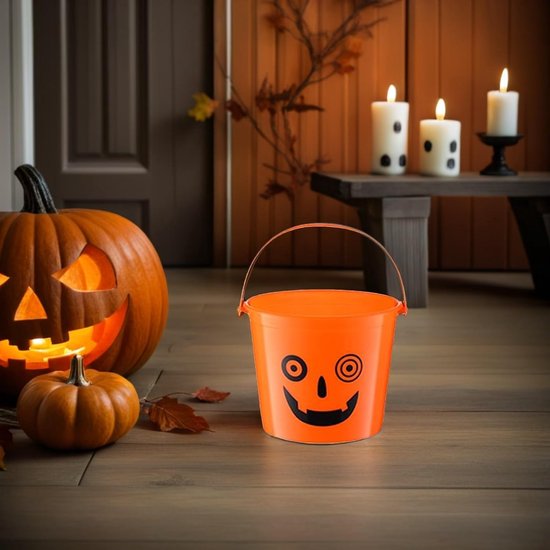 5 Stuks Delige Kleine Halloween Pompoenemmers met Plastic Handvat voor Jongen Meisje Om Snoep Te Compacte Pompoen Traktatie- voor Trick--treat Feestdecoratie — afbeelding 3