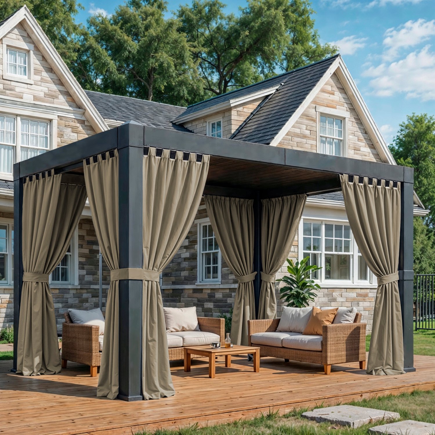 Waterdicht Terrasgordijn Beige 155x150 cm met Lus en Klittenband