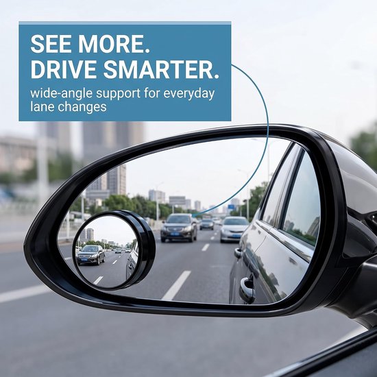2 stuks 360° draaibare HD-dodehoekspiegels, verstelbare dodehoekspiegel, verstelbare zwenkhoek, HD-convexe spiegel, universele achteruitkijkspiegel voor auto’s, SUV’s en vrachtwagens, zwart — afbeelding 3
