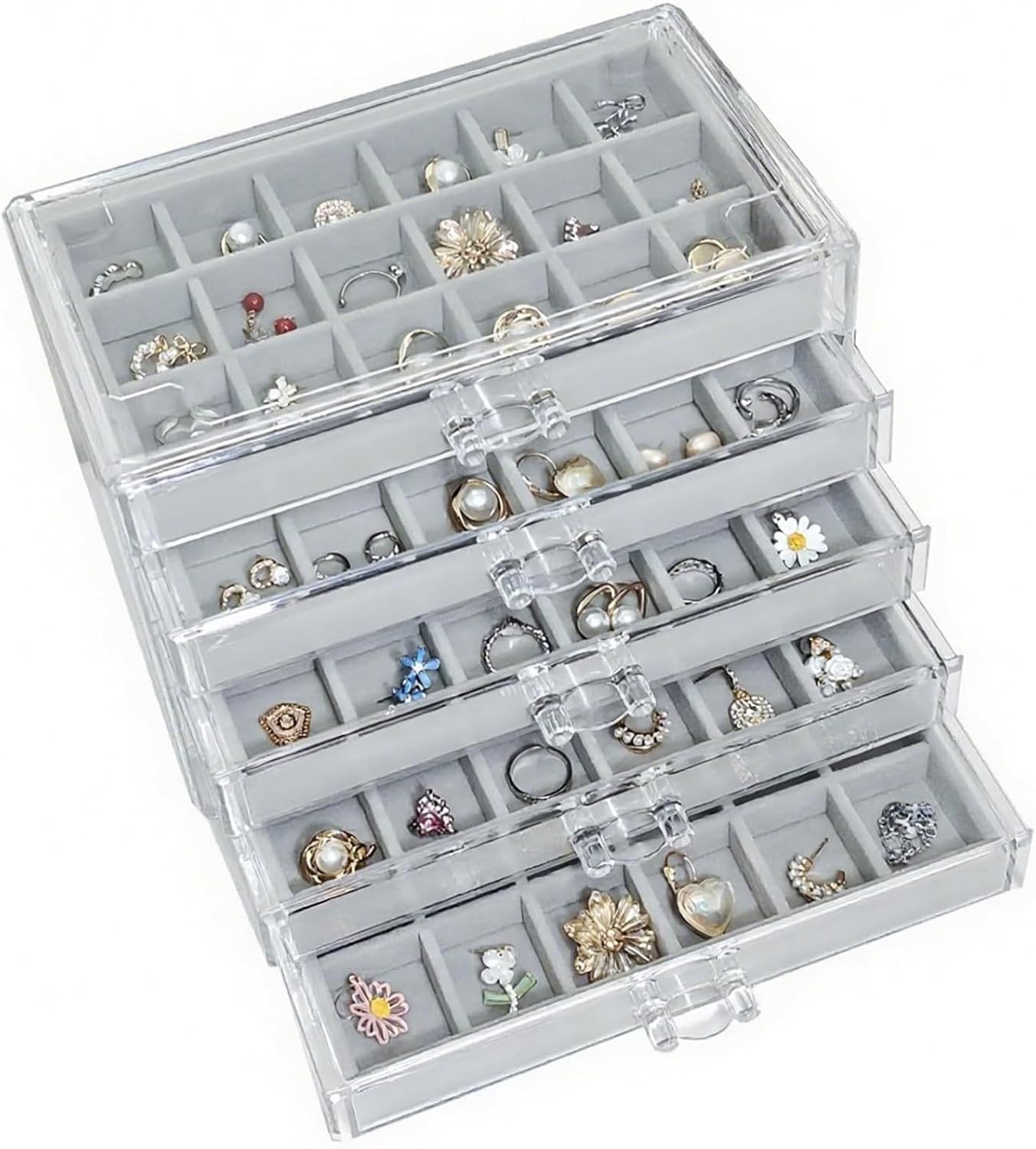 Acryl Sieradenbox met 5 Lagen en Verwijderbare Lades voor Organisatie van Sieraden, Oorbellen, Ringen en Halskettingen