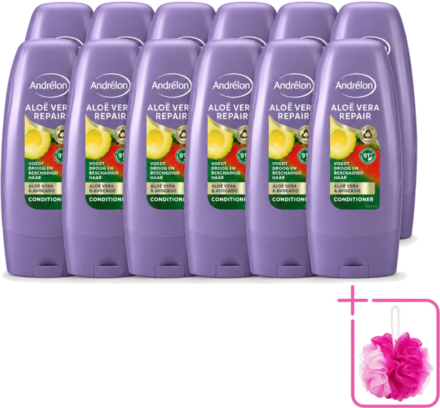 12 x Andrélon - Aloe Vera Repair - Conditioner - Verzachtend & Herstellend - 250 ml - Bulkverpakking - Haarherstel - Douchemop - Haarverzorging