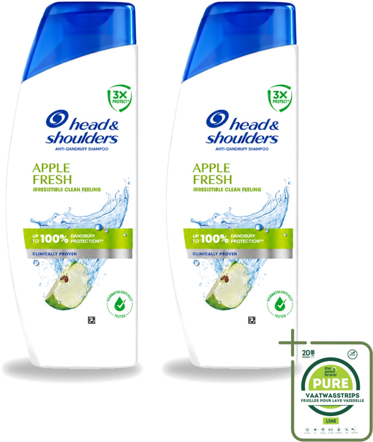 2 x Head & Shoulders - Shampoo - Apple Fresh - 250ml - Grootverpakking - Vaatwasstrips - Roosvrij Haar - Fris Haar - Appelgeur - Hoofdhuid Verzorging - Anti-roos Shampoo