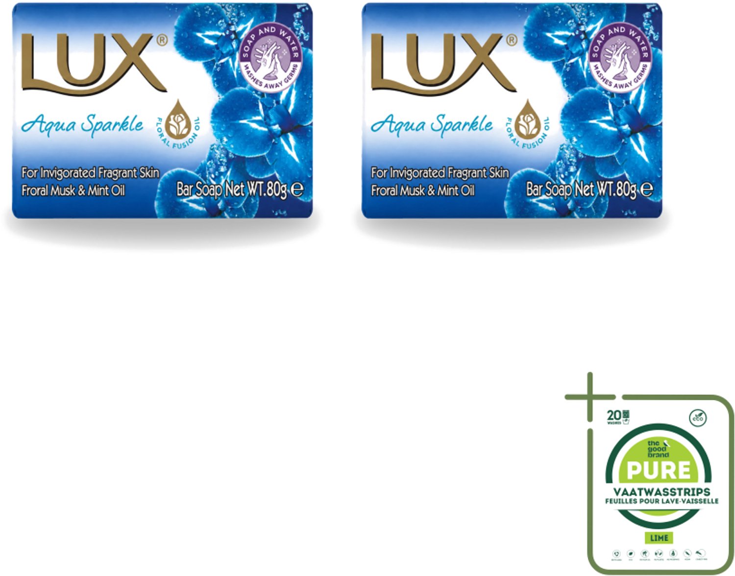 2 x Lux – Bar Soap – Aqua Sparkle – 80 g - Grootverpakking - Vaatwasstrips - Zeeptablet Aqua Sparkle - Reiniging - Huid Verzorging - Frisse Geur - Zachte Reiniging