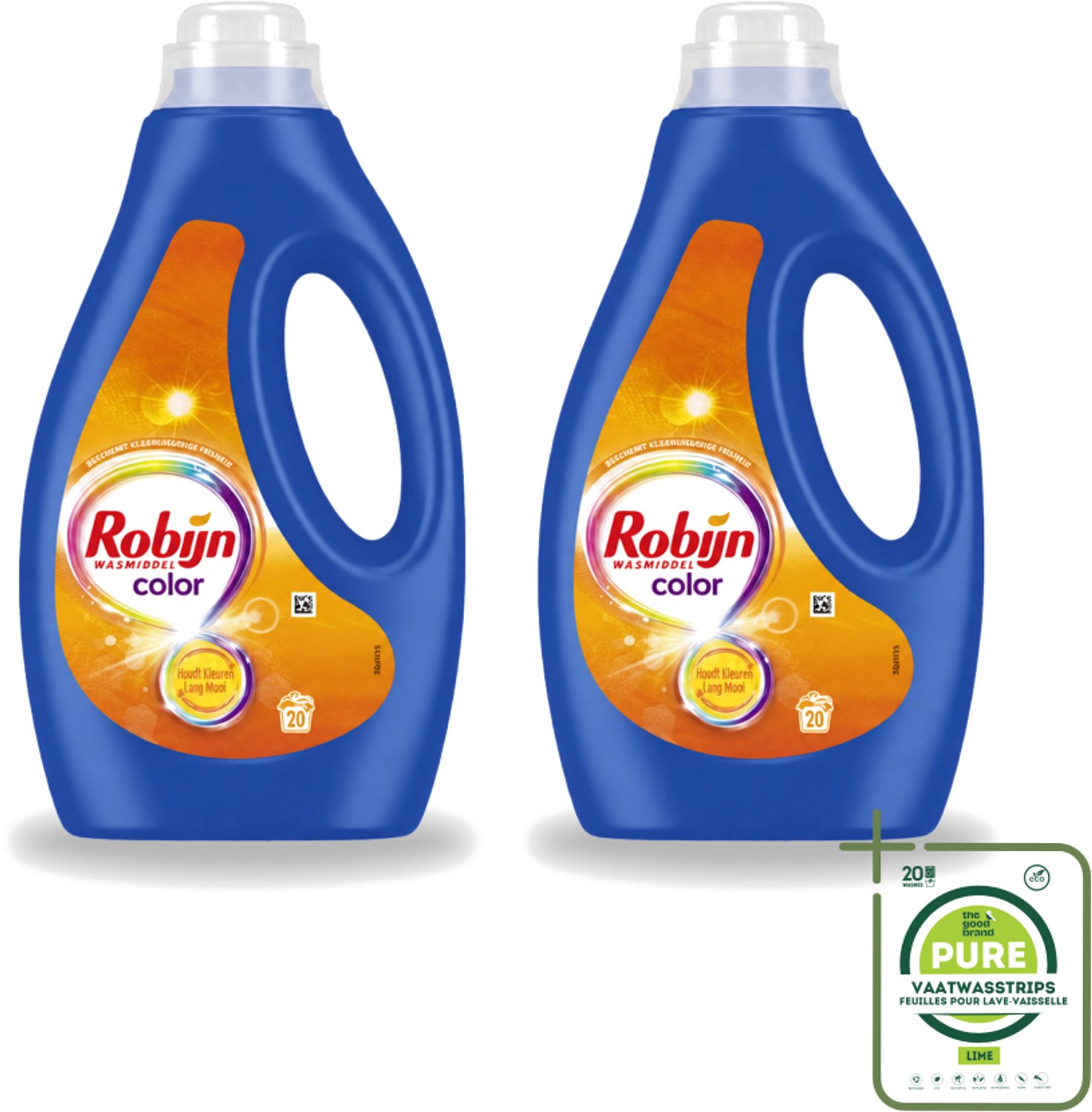 2 x Robijn – Vloeibaar Wasmiddel – Color – 20 wasbeurten - Grootverpakking - Vaatwasstrips - Kleurbehoud - Wasmiddel - Wasmiddel Voor Gekleurde Was - Frisse Geur - Wasmiddel Met Color Serum