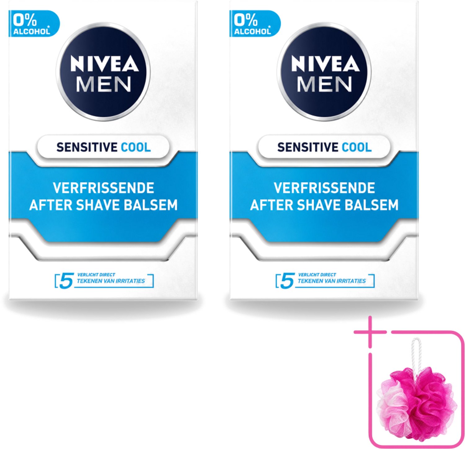 2 x Nivea - Men - Sensitive Cool Aftershave Balsem - Zeewierextract & Kamille - Alcoholvrij - 100 ml - Bulkverpakking - Aftershave balsem - Douchemop - Alcoholvrij aftershave