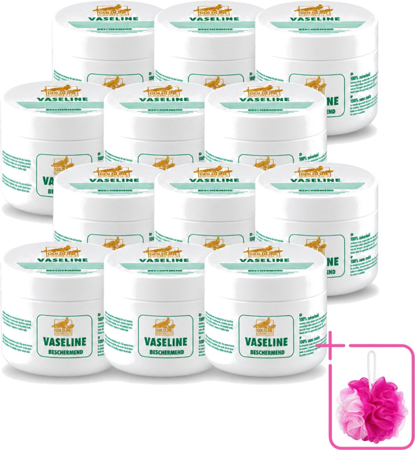 12 x Goldline - Vaseline - Huidverzorging - Beschermend & Hydraterend - 250 ml - Bulkverpakking - Bodycrème - Douchemop - Hydratatie