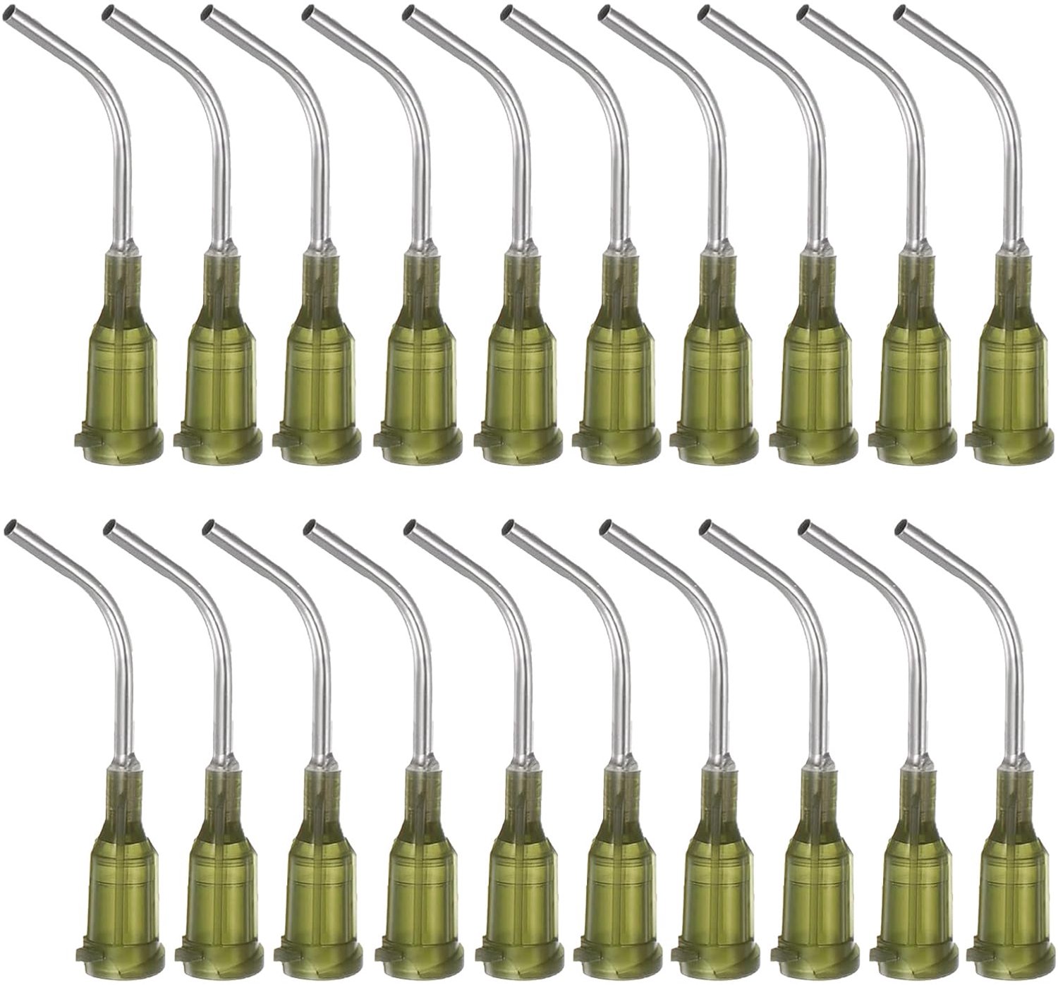 Curved dispensing tips, 14 gauge 45°, blunt tip, 1 in, luer elbows, ideal for oil and glue, 20 pieces - ShopVlot