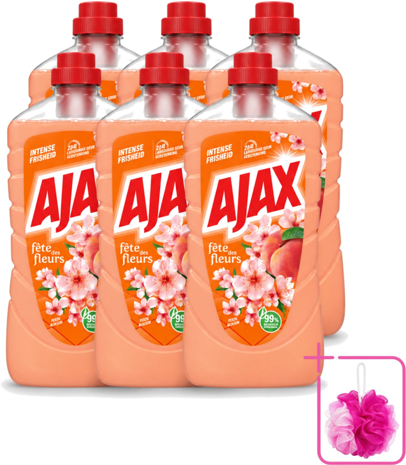 6 x Ajax – Allesreiniger – Perzik – 1000 ml - Bulkverpakking - Allesreiniger - Douchemop - Reinigen