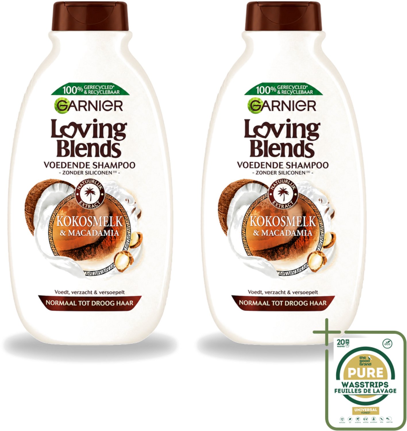 2 x Garnier - Loving Blends - Shampoo - Kokosmelk & Macadamia - Normaal tot Droog Haar - 300 ml - Kokosmelk Shampoo - Macadamia-olie Shampoo - Voedend Haarverzorging - Droog Haar Shampoo - Normaal Haar Shampoo