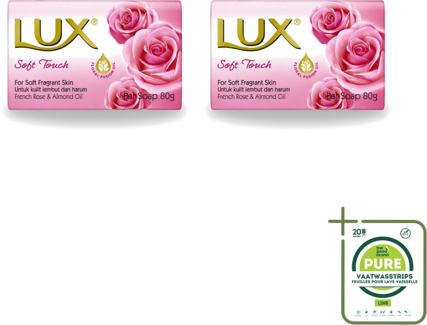 2 x Lux - Zeep - Soft Touch - Hydraterend - Voor Geurige Huid - 80 g - Grootverpakking - Vaatwasstrips - Zeep - Zijdezachte Huid - Hydraterende Zeep - Geurige Zeep - Reinigingszeep