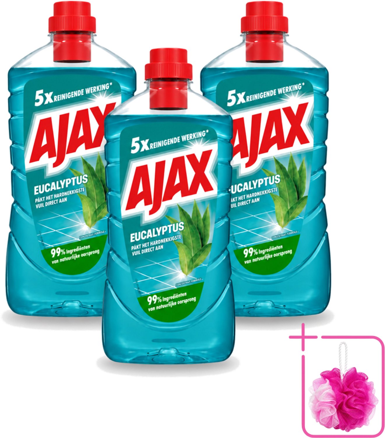 3 x Ajax – Allesreiniger – Eucalyptus – 1000 ml - Bulkverpakking - Allesreiniger - Douchemop - Eucalyptus