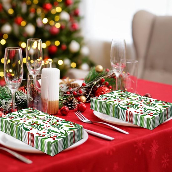 20 stuks rechthoekige veelkleurige papieren servetten, verjaardagen, bruiloft, familiebijeenkomst (kerstbessen) — afbeelding 2