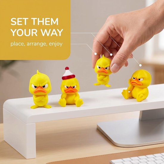 4 stuks 3D-geprinte boze eend, bureau decoratie, 3D-geprinte eend, voor huis, kantoor, boekenkast, auto, dashboard, grappig cadeau — afbeelding 4