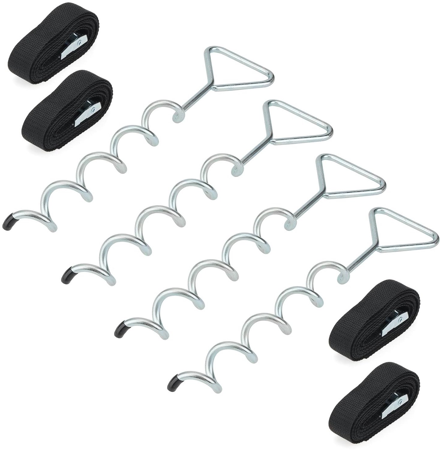 Set van 4 Trampoline Ankers met 15,7 Inch Tie Down Straps, Gegalvaniseerde Grondankers voor Trampolines, Schommels en Tenten