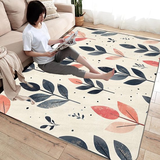 Vintage binnentapijt, zwart, plantenbladeren, roze, neutraal, antislip, voor woonkamer, wasbaar, slaapkamer, kantoor, eetkamer, badkamer, keuken (roze), 60 x 90 cm — afbeelding 2