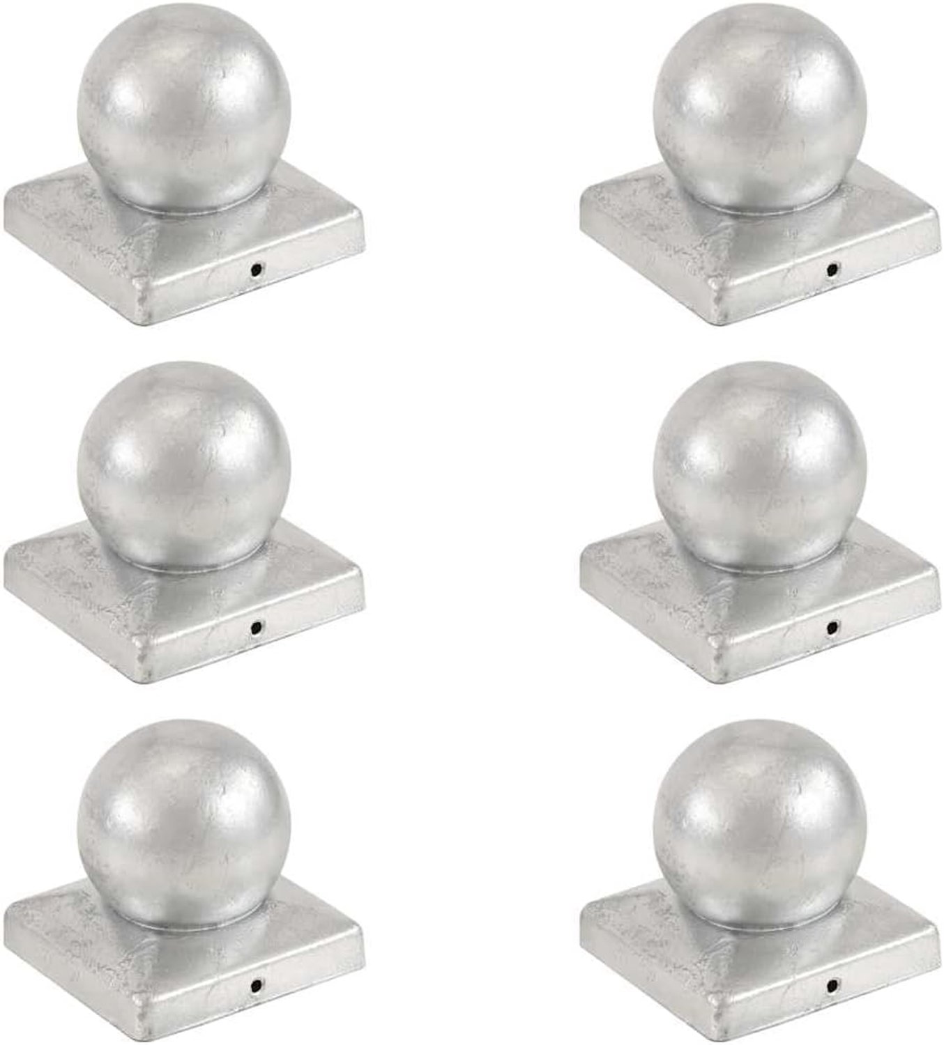 Paaldoppen 6 st. kogelvorm 101 x 101 mm verzinkt metaal hekpalen afdekking paalbevestiging zilver