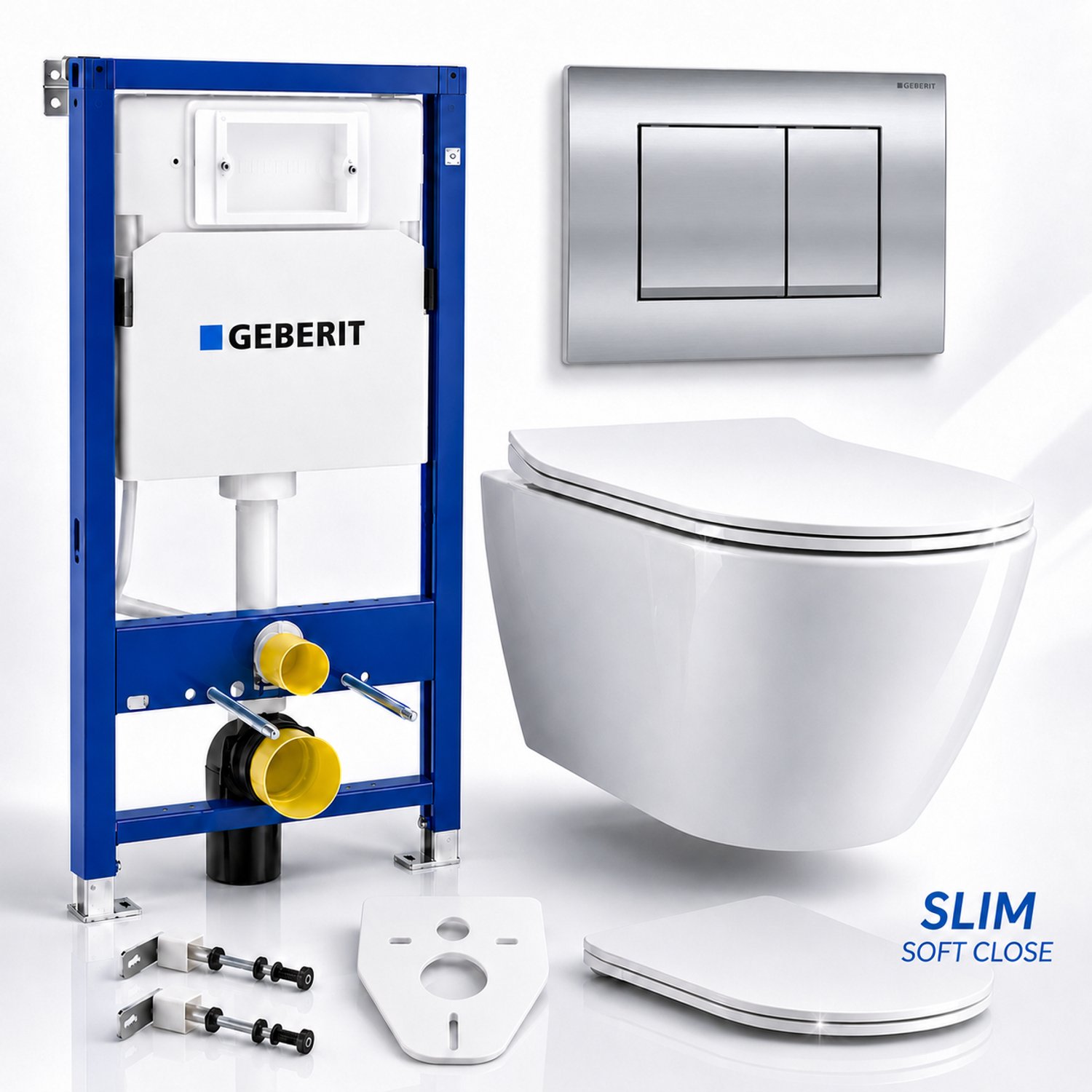 Badland toiletset - Geberit Duofix Basic Delta - ROLO wit - Delta20 rechthoekig chroom - 115137211
