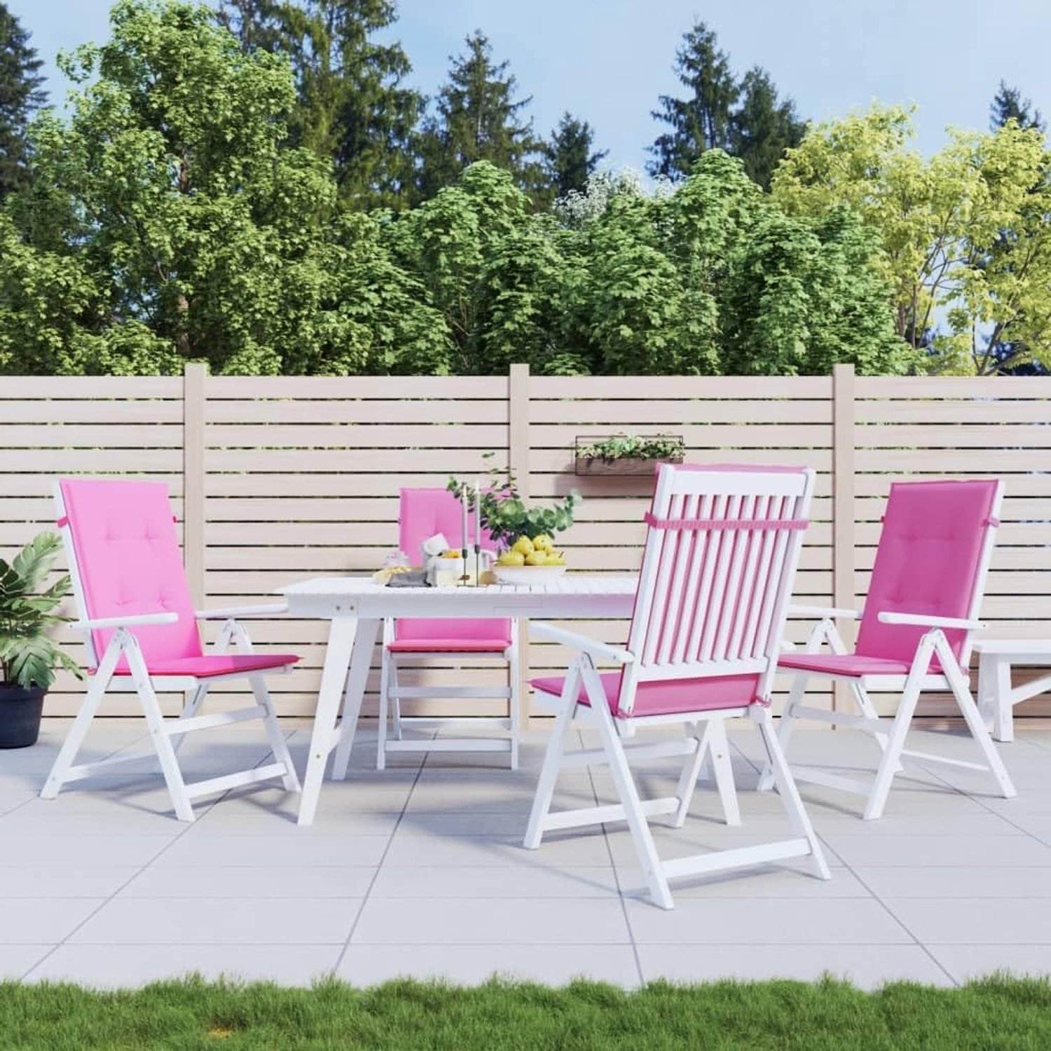 Zitkussens met hoge rugleuning, 4 stuks, roze stof, kussen, outdoor, tuinmeubelen, zitkussen, comfortabel, duurzaam, antislip, uv-bestendig, waterdicht