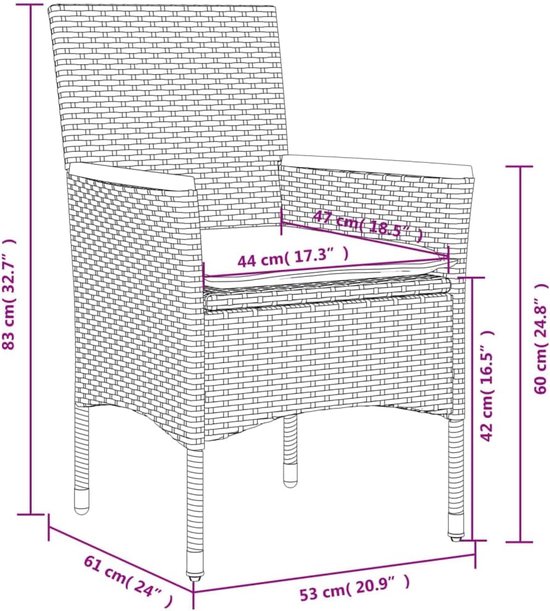 Poly rattan weerbestendig bistroset met afneembare kussens grijs — afbeelding 3