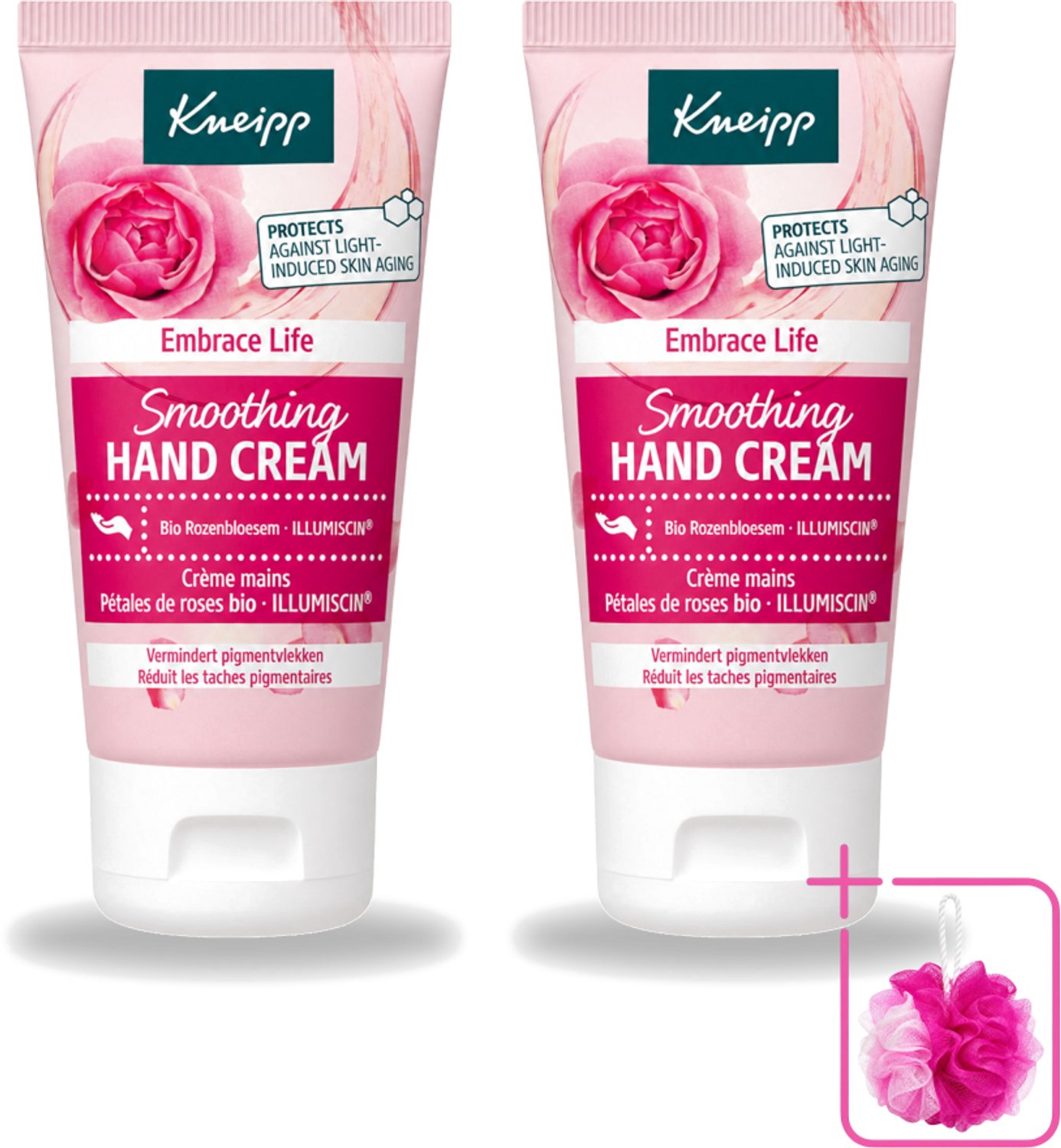 2 x Kneipp - Handcrème - Embrace Life - Anti‑Aging (ILLUMISCIN) - 50 ml - Bulkverpakking - Handcrème - Douchemop - Anti-ouderdom