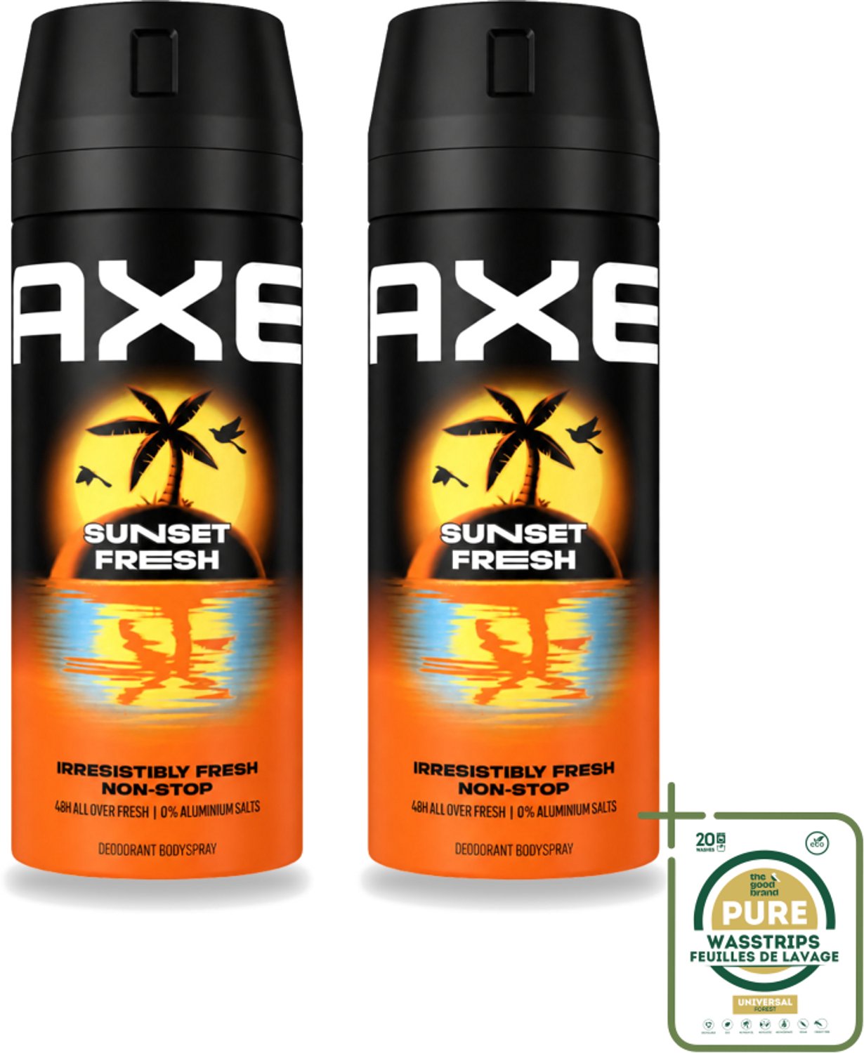 2 x Axe – Deodorant – Sunset Fresh – 150 ml - Wasstrips - Deodorant - Bodyspray - Zink - Geur - Fris