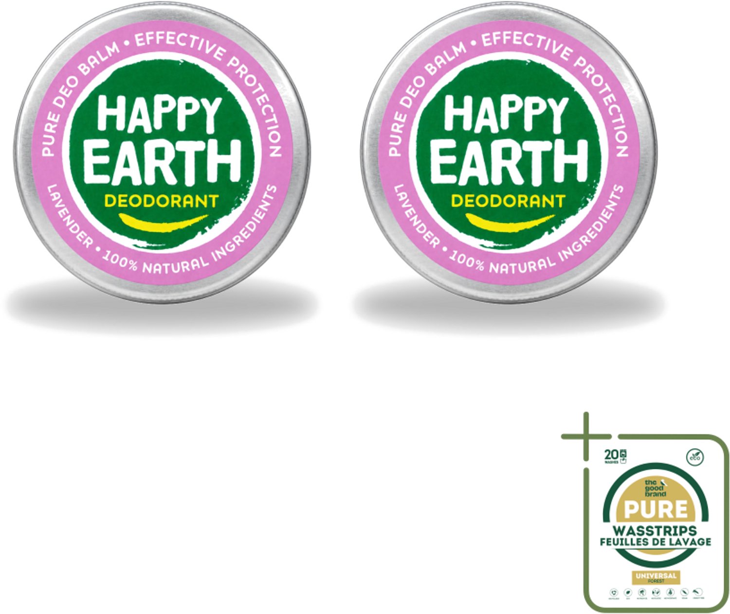 2 x Happy Earth – Deodorant Balm – 100% Natuurlijk Lavender – 45 g - Wasstrips - 100% Natuurlijke Deodorant - Lavendel Deodorant - Natuurlijke Deodorant Balm - Frisse Geur - Huidvriendelijke Deodorant