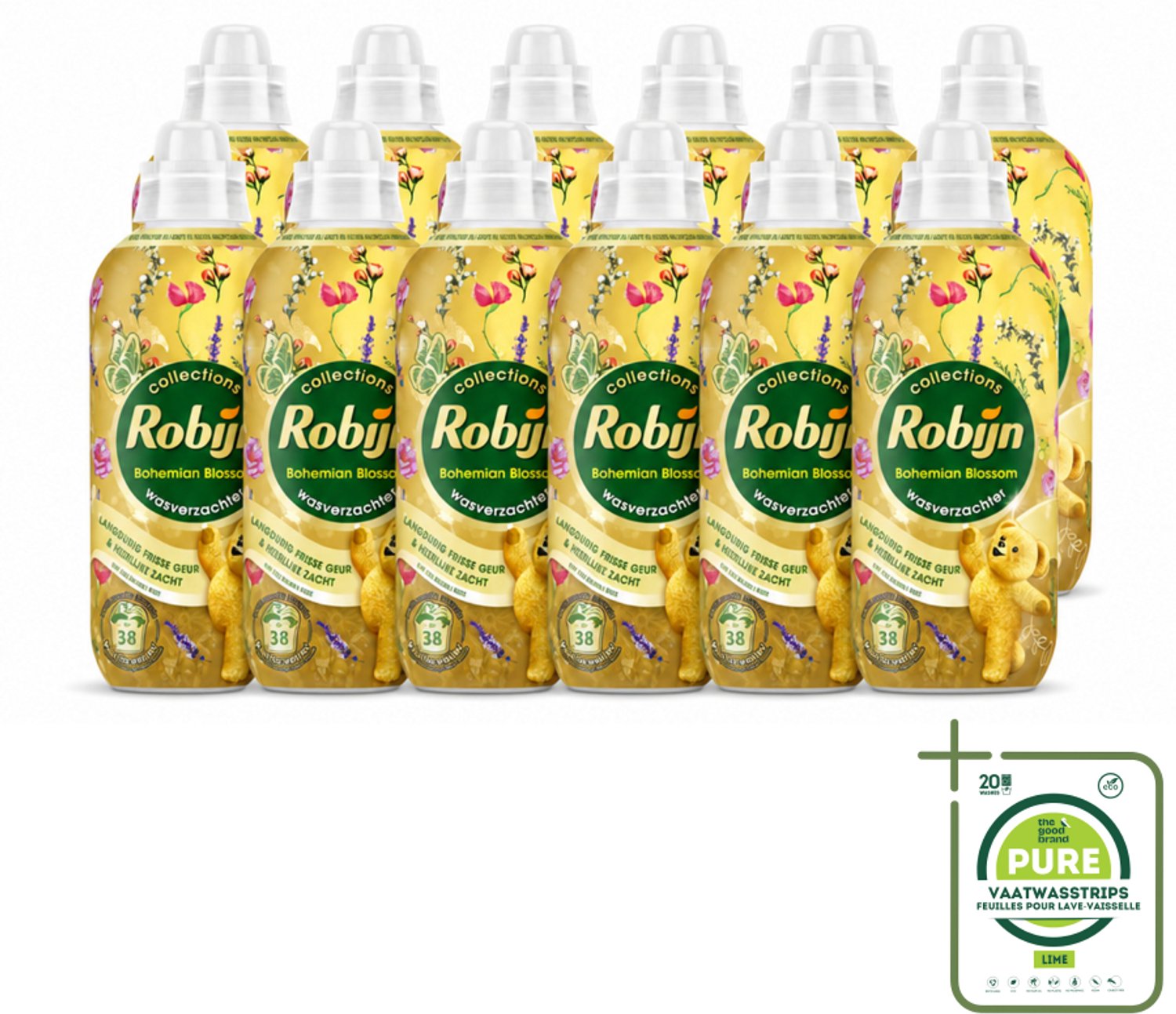 12 x Robijn – Wasverzachter – Bohemian Blossom – 765 ml - Grootverpakking - Vaatwasstrips - Wasverzachter - Bloemige Geur - Wasverzachter Fles - Kleding Verzorgen - Vezels Beschermen