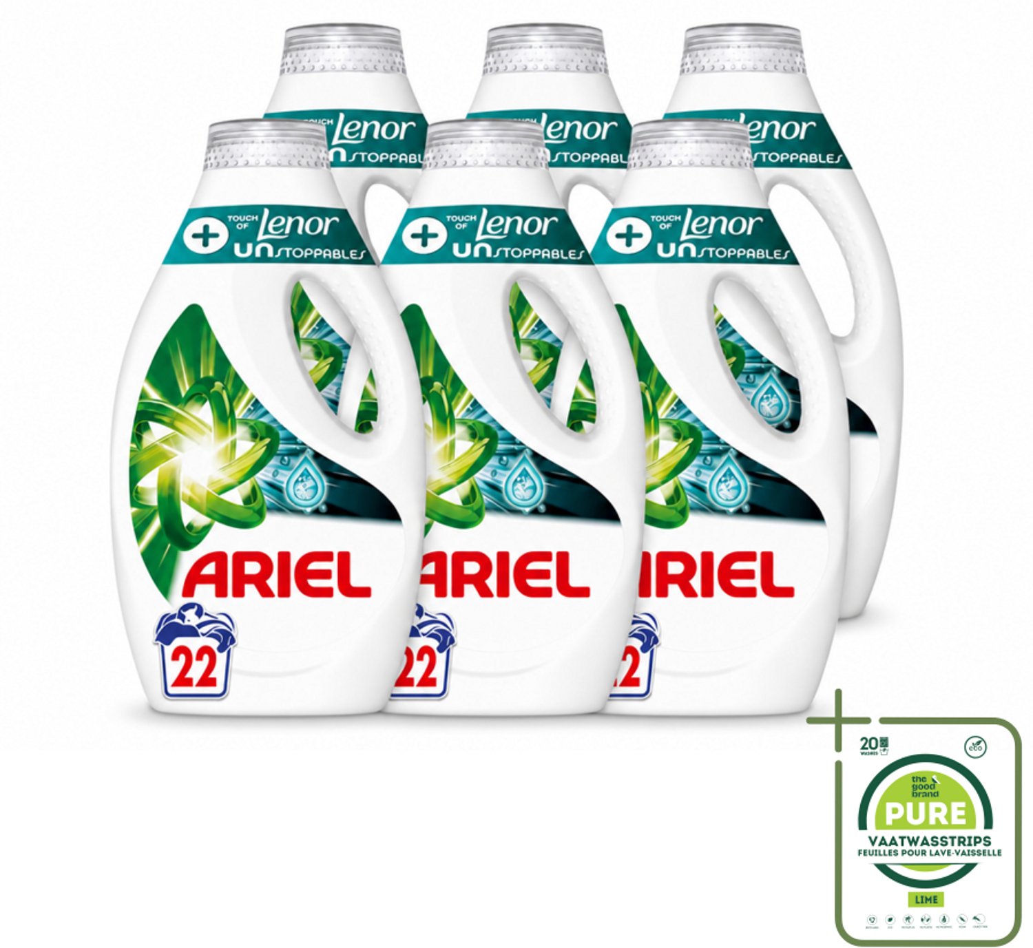 6 x Ariel – +Touch van Lenor Unstoppables – Vloeibaar Wasmiddel – 990 ml - Grootverpakking - Vaatwasstrips - Wasmiddel - Vlekverwijdering - Frisheid - Kleding Reinigen - Wasmiddel Voor Bonte Was