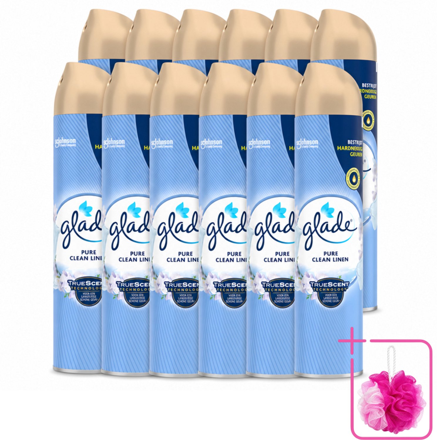 12 x Glade – Luchtverfrisser Spray – Pure Clean Linen – 300 ml - Bulkverpakking - Luchtverfrisser linnen geur - Douchemop - Frisse luchtverfrisser spray