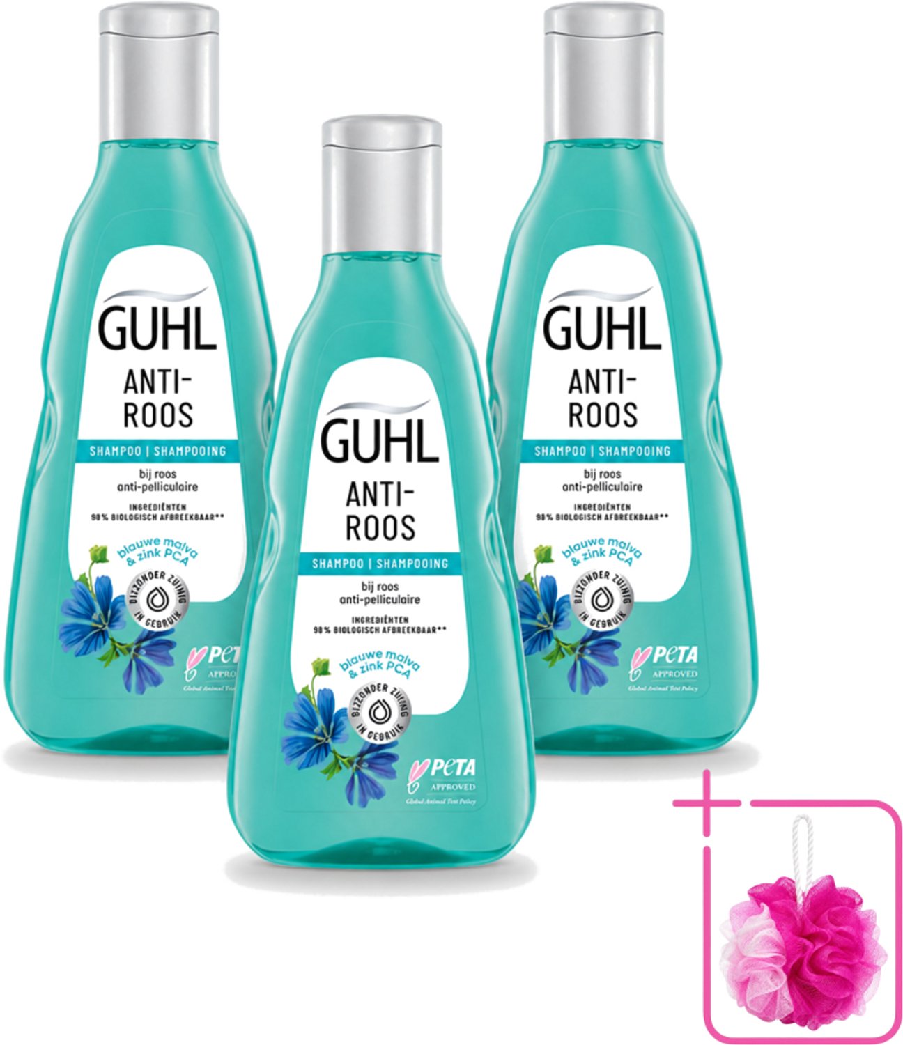 3 x Guhl - Shampoo - Anti-Roos - 250 ml - Bulkverpakking - Anti-roos shampoo - Douchemop - Roosvrije hoofdhuid
