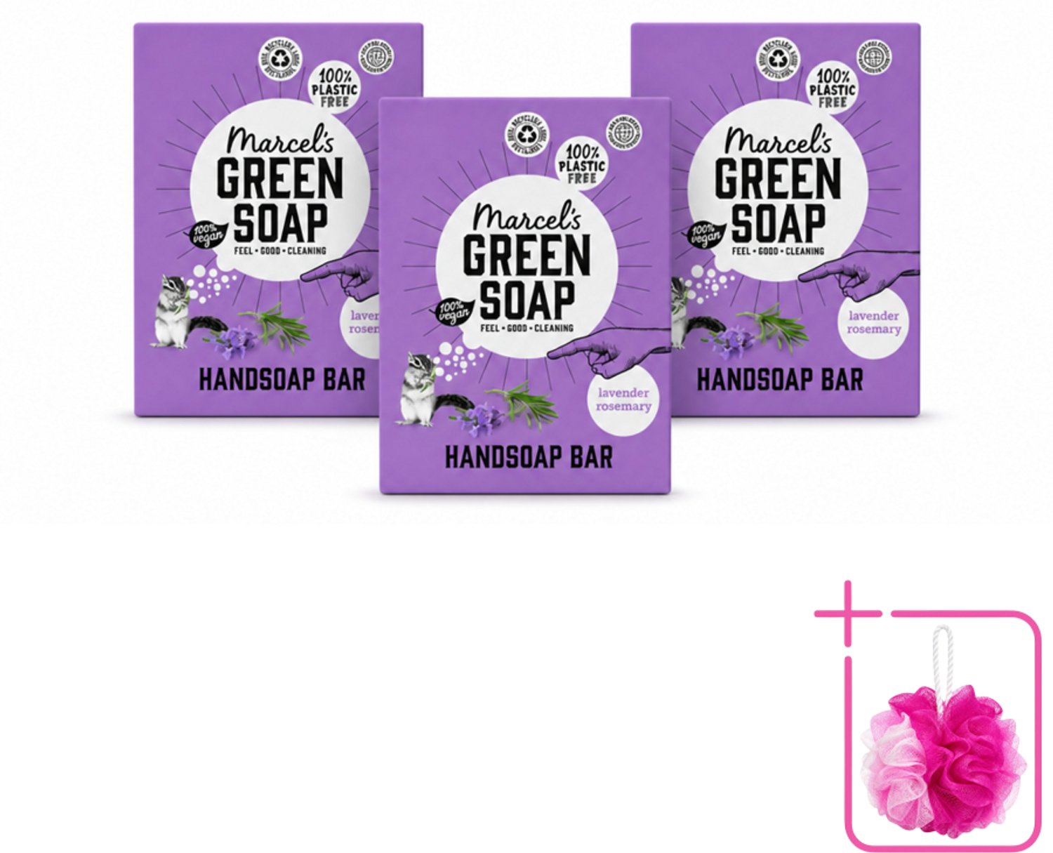 3 x Marcel's Green Soap - Handzeep Bar - Lavendel & Rozemarijn - Zachte verzorging - 90 gr - Bulkverpakking - Handzeep bar - Douchemop - Natuurlijke handzeep