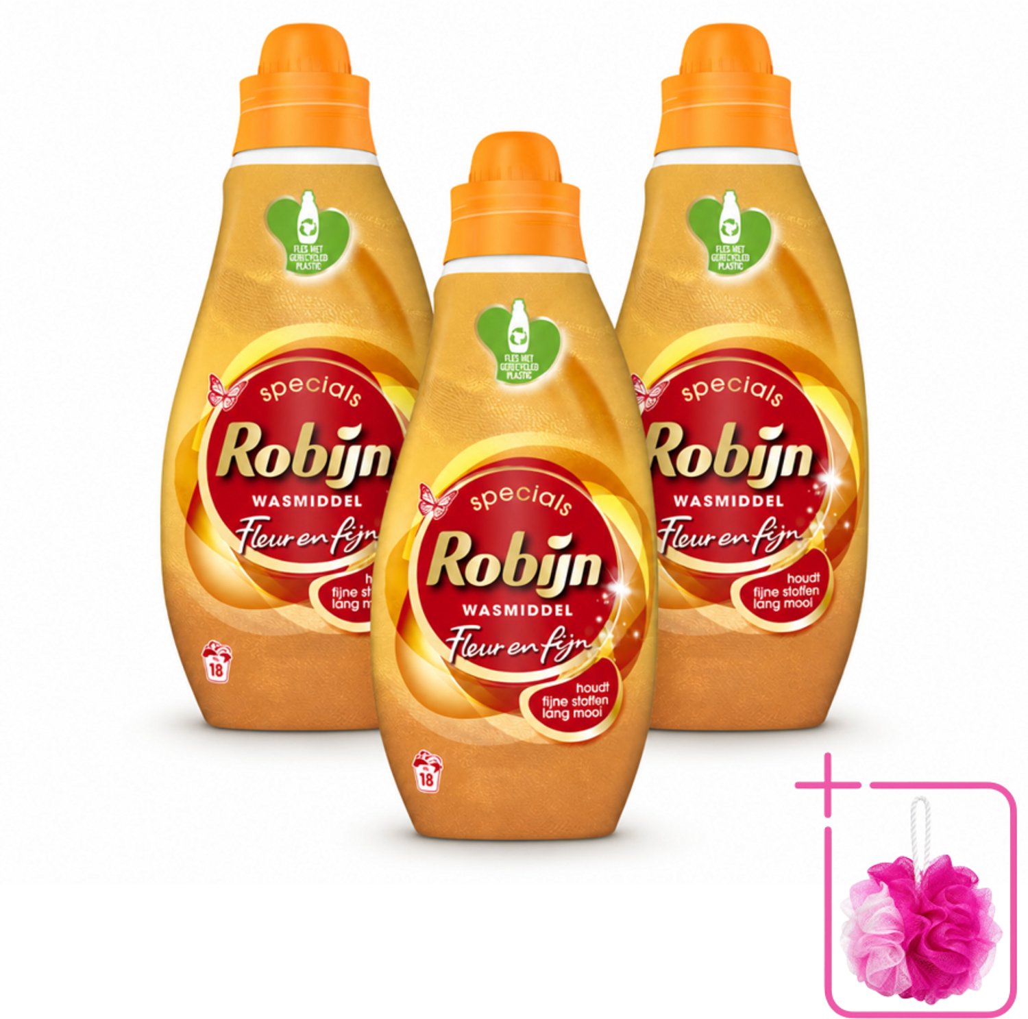 3 x Robijn Specials - Fleur & Fijn - Vloeibaar Wasmiddel - 18 Wasbeurten - Bulkverpakking - Fijne was - Douchemop - Wasmiddel