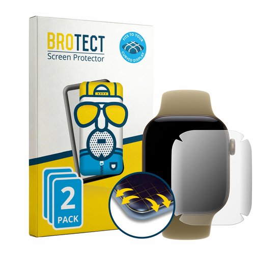 BROTECT screenprotector voor Apple Watch Series 1-2 (42mm). 2 stuks, mat, volledige dekking. Past op gebogen display.