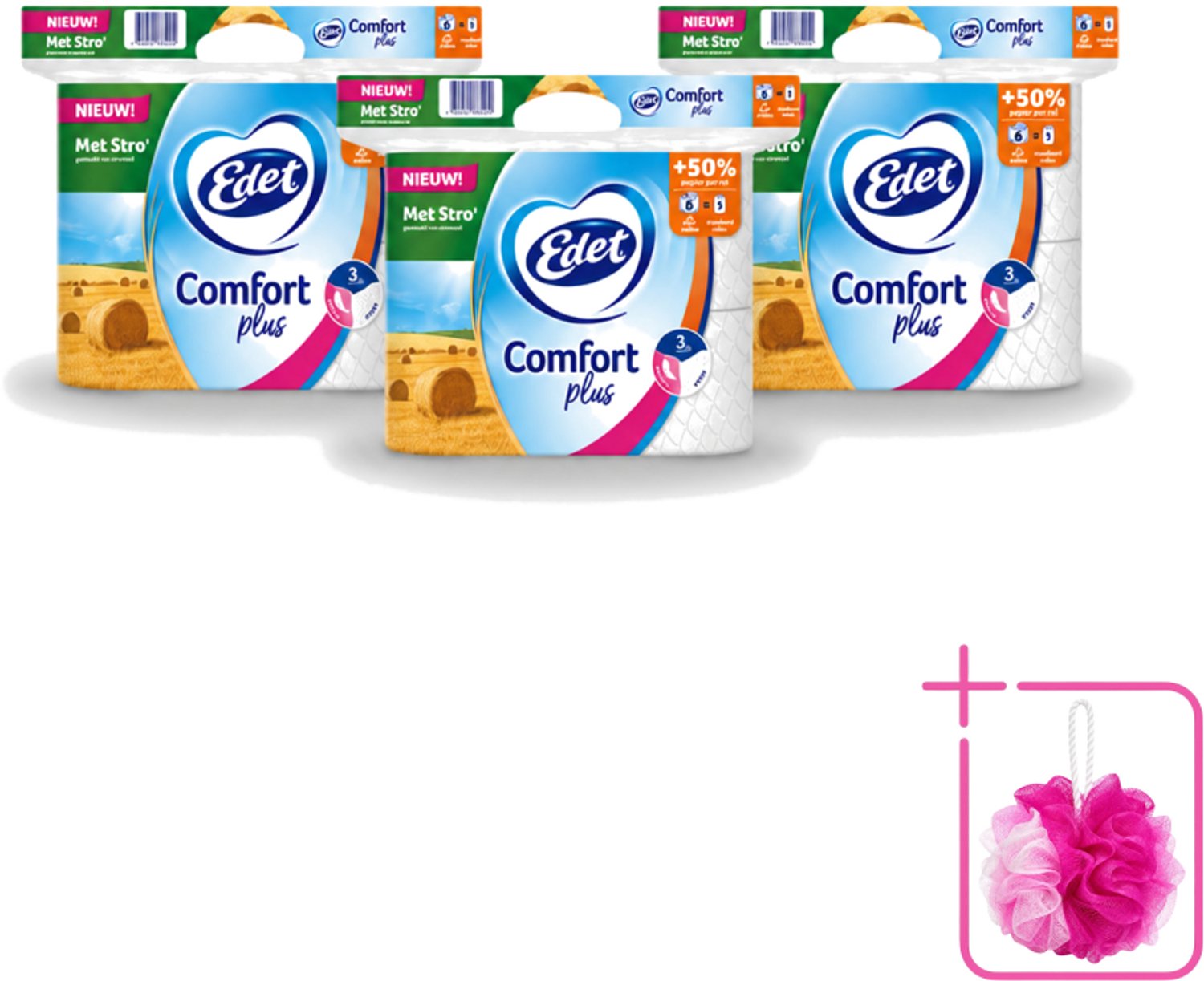 3 x Edet – Toiletpapier – 3-Laags - Bulkverpakking - Toiletpapier - Stro