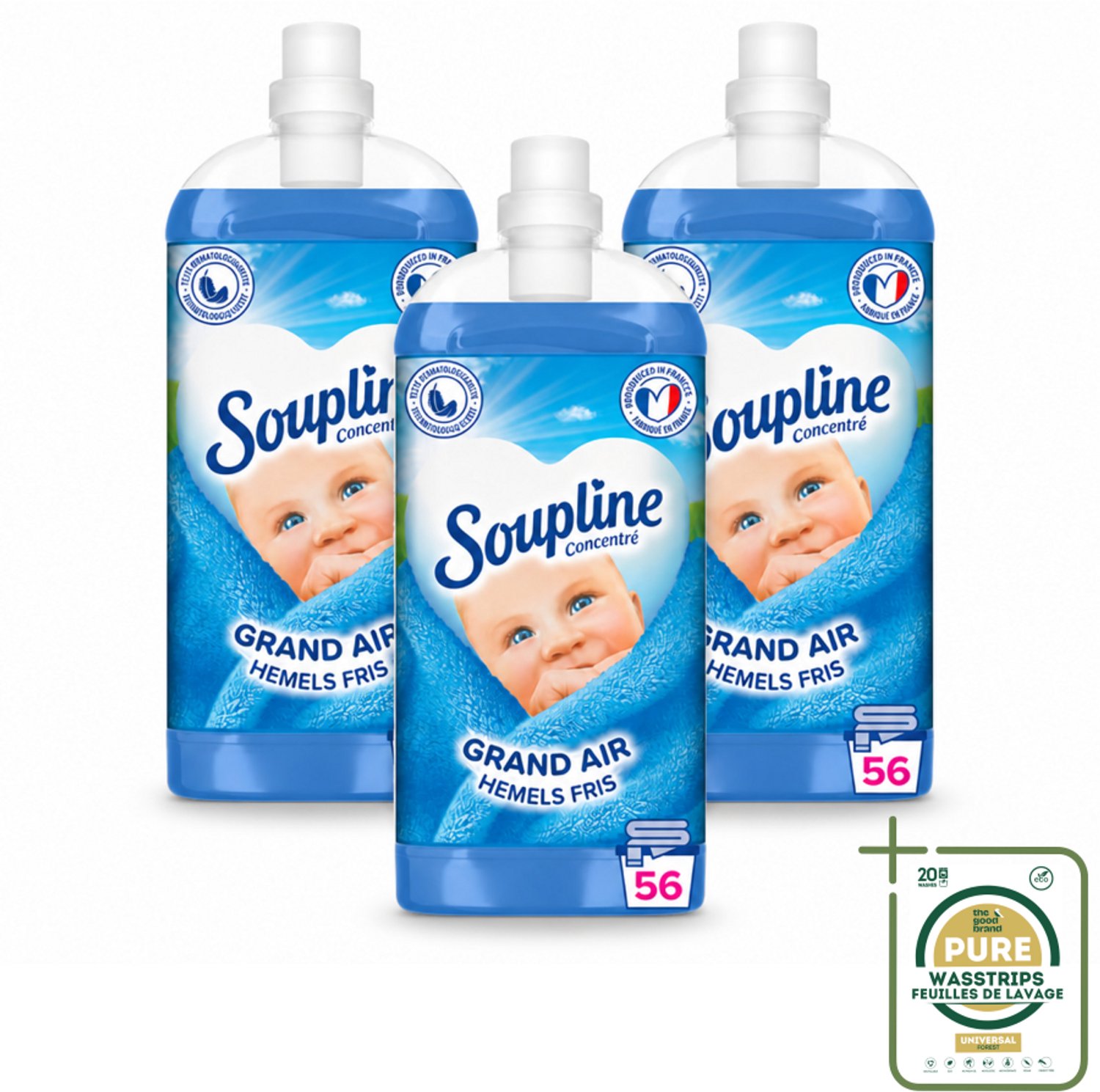 3 x Soupline - Wasverzachter - Hemels Fris - 1350 ml - Wasstrips - Wasverzachter - Frisheid - Zachte Kleding - Wasgoed - Wasmiddel