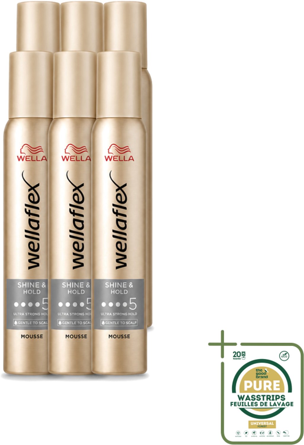 6 x Wella – Flex Shine & Hold – Haarmousse – 200 ml - Wasstrips - Haarmousse - Glans - Haarversteviging - UV Bescherming - Vegan Haarproduct