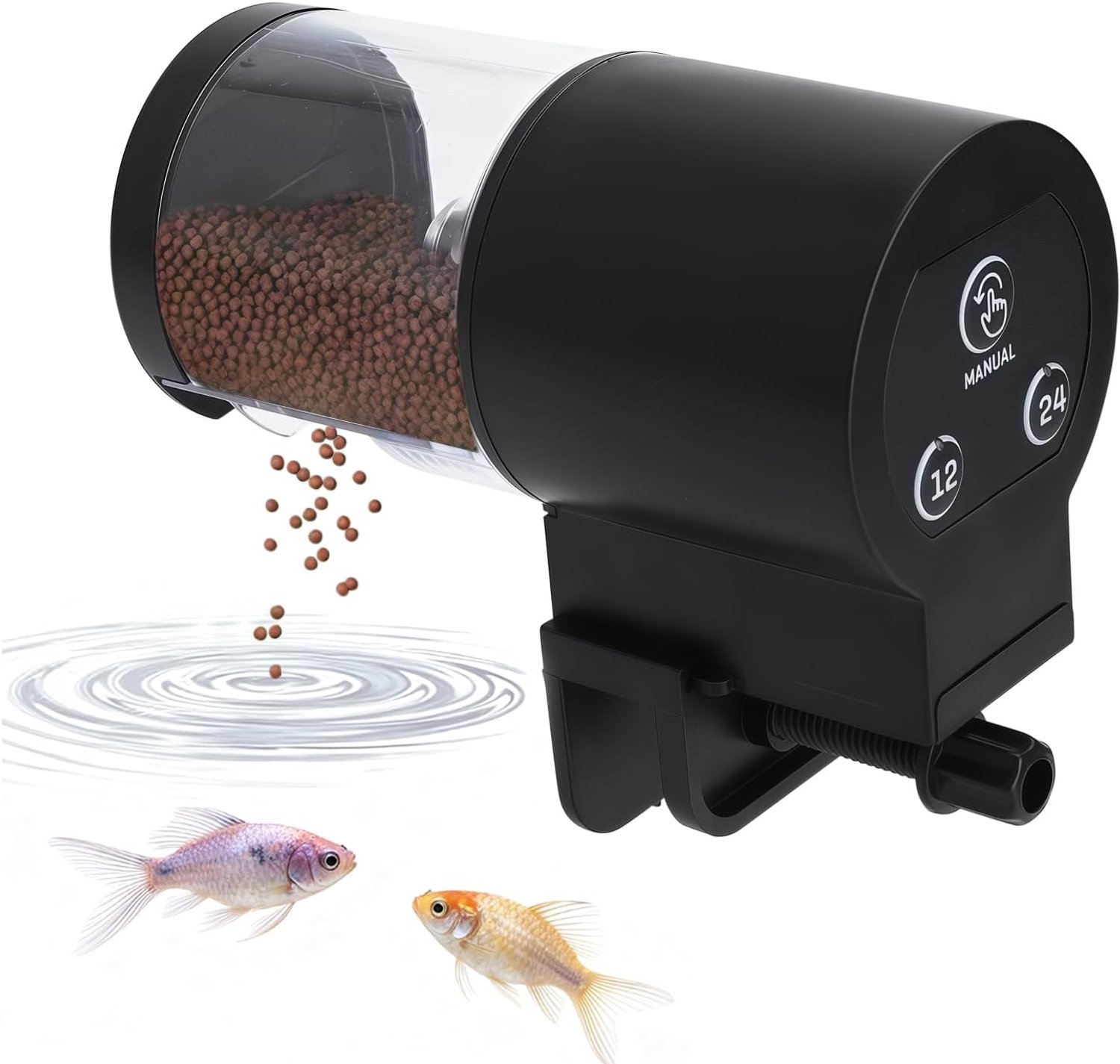 Voederautomaat, aquarium, visvoerautomaat, automatische voeding met 7 standen en 100 ml grote capaciteit met vochtdichte afdekking, geluidsarm, geschikt voor kantoor, thuis en oudere gebruikers