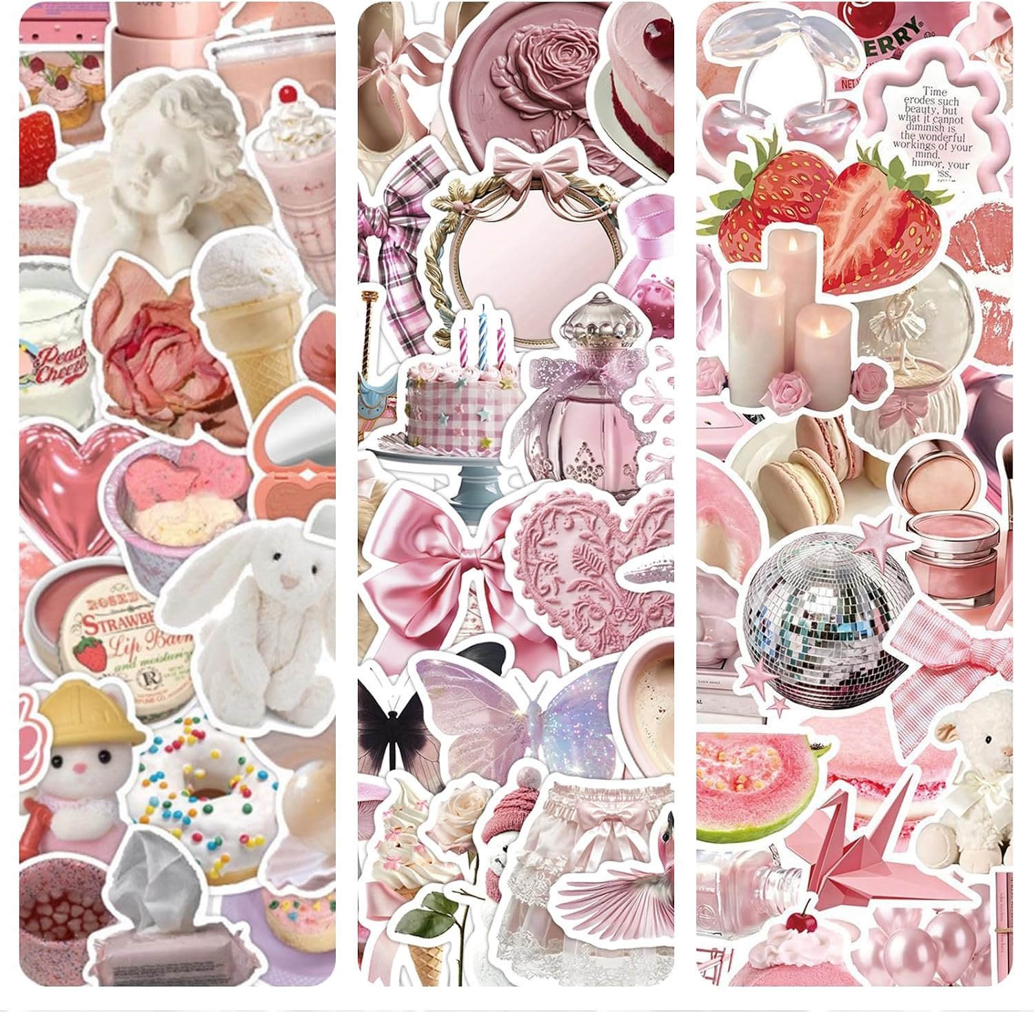 Esthetische Scrapbook Stickers, 220 Stuks Roze Vintage Decoratieve Stickers voor DIY Creatieve Projecten en Decoratie