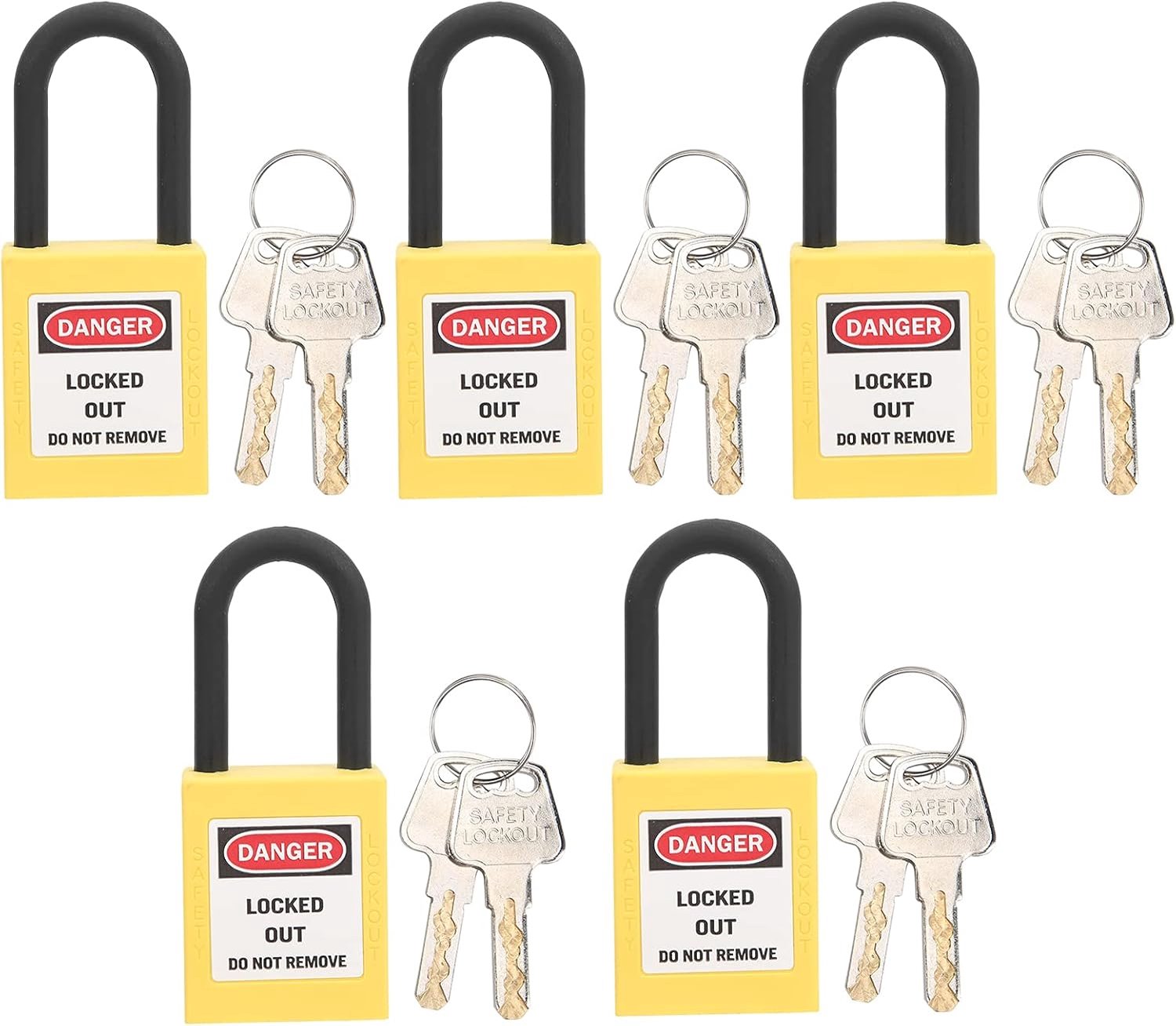 Lockout Tagout-sloten 5 Sets Lockout-slot 2 Sleutels Per Slot Nylon Ontworpen Stofdicht Veiligheidshangslot voor Lock Out Tag Out(geel)